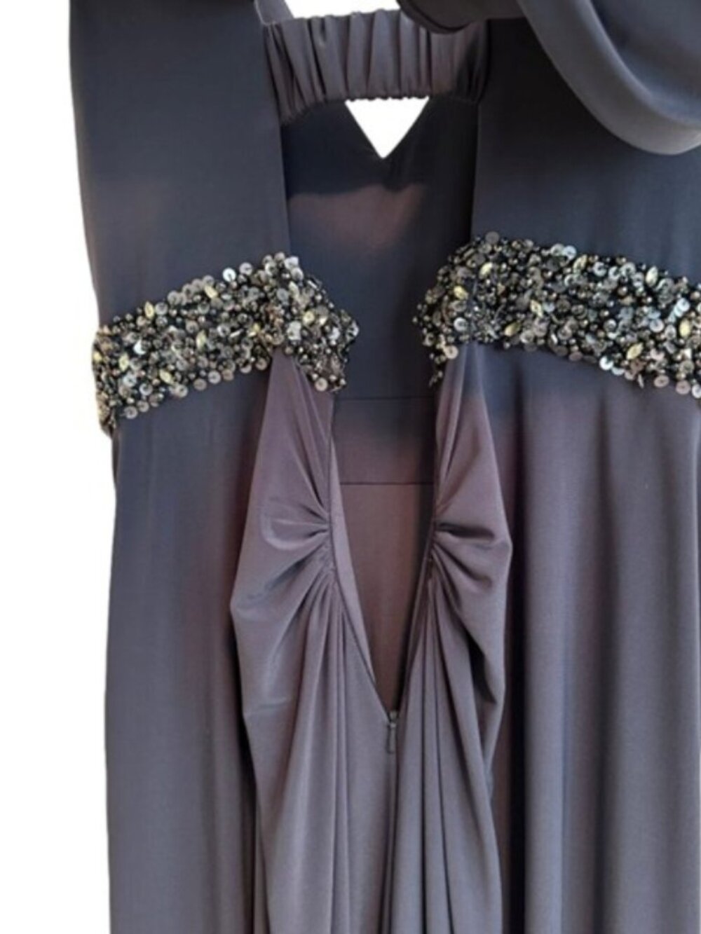 RICKIE FREEMAN FOR TERI JON Beaded Mother of the Bride Gown Pewter Size 6 NWT - Picture 11 of 16
